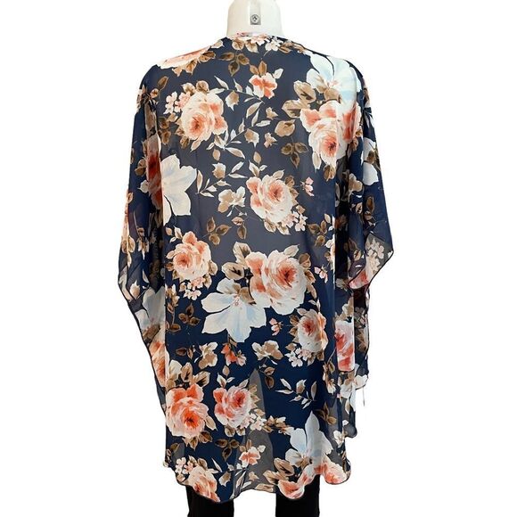 EMORY PARK FLORAL CHIFFON‎ OPEN FRONT COVER UP, cardigan size small - Picture 4 of 5